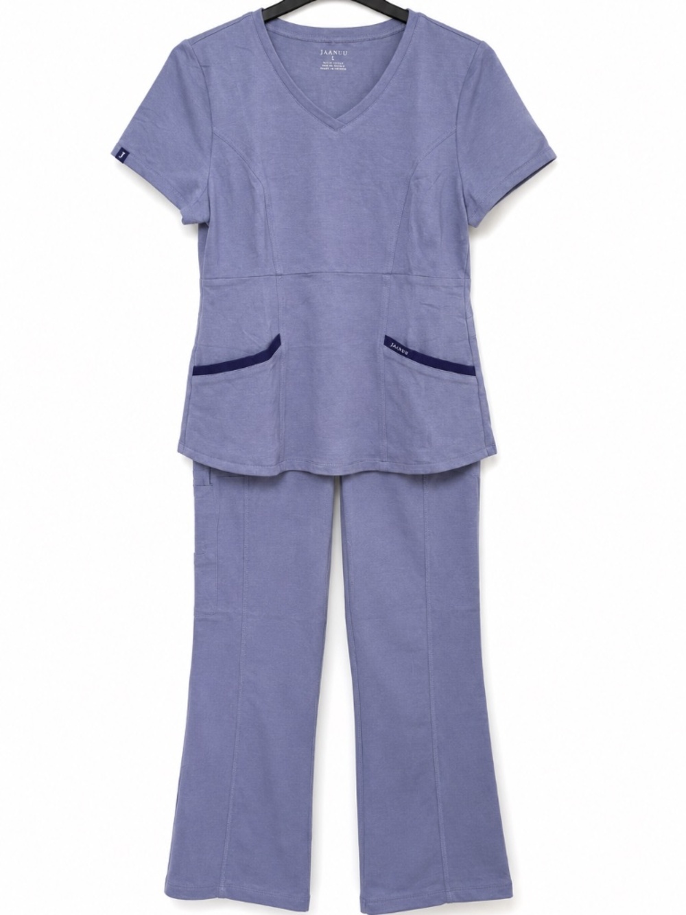 Jaanuu Lavender Purple Scrub Set V-Neck Top And Flare Pants Medical Uniform